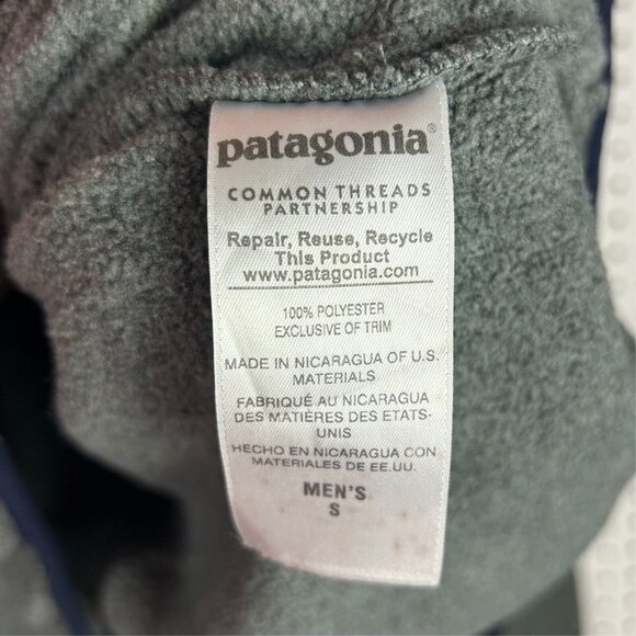 Vintage Patagonia Synchilla Snap T Fleece Small Gray Navy Blue Pullover Preppy - Picture 4 of 7